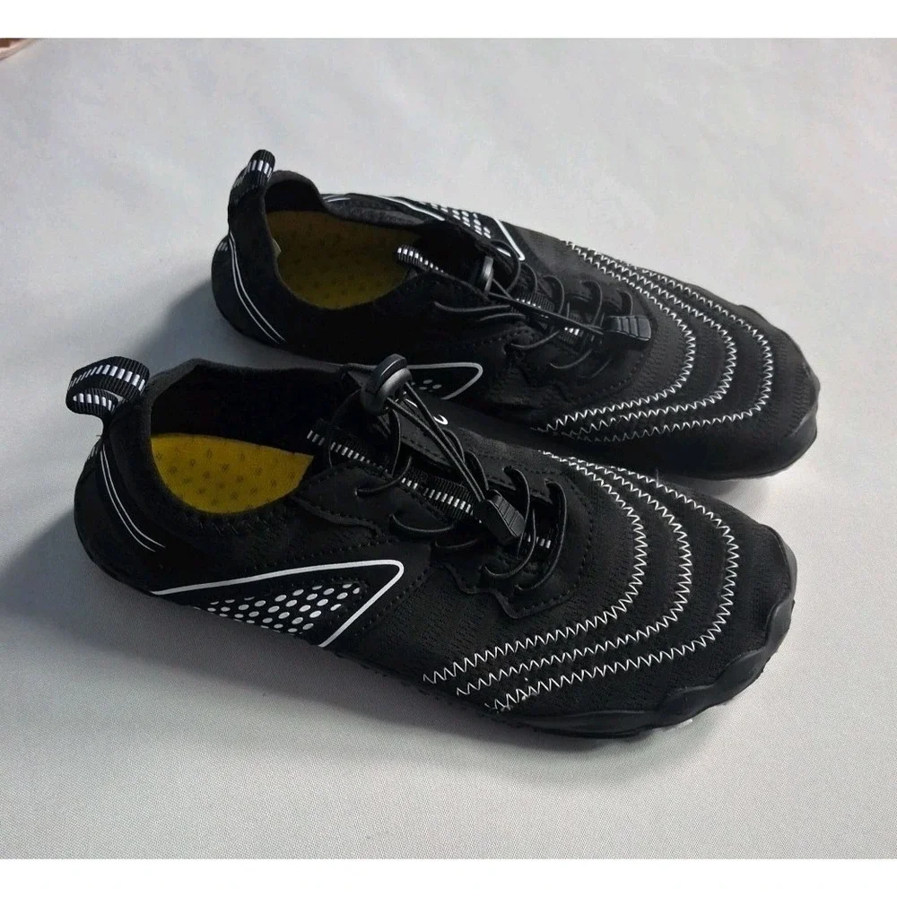 Men's Black Slip-On Water-Friendly Athletic Sandals with Yellow Insole